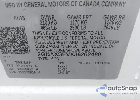 2018 Chevrolet Equinox Lt из США, поврежденный, VIN 2GNAXSEVXJ6262480